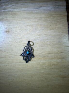 Vintage Hamsa Hand Turquoise Pendant Necklace Charm